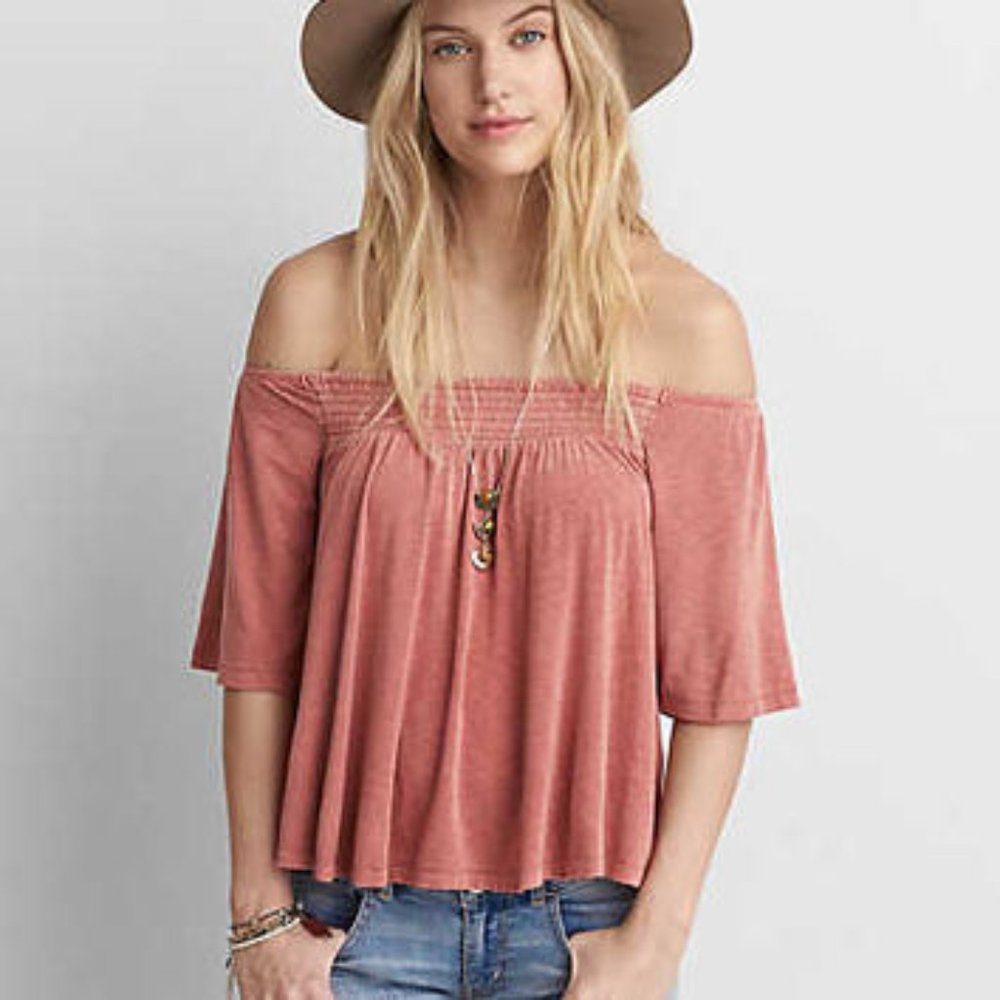 AEO Soft & Sexy Off-The-Shoulder Shirt, Berry